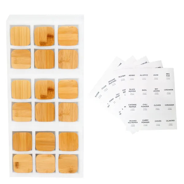 Gewürzgläser Set 18-teilig eckig – Mit Bambusdeckel & Etiketten
