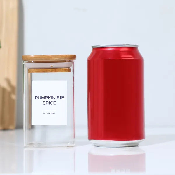 Gewürzgläser Set 18-teilig eckig – Mit Bambusdeckel & Etiketten