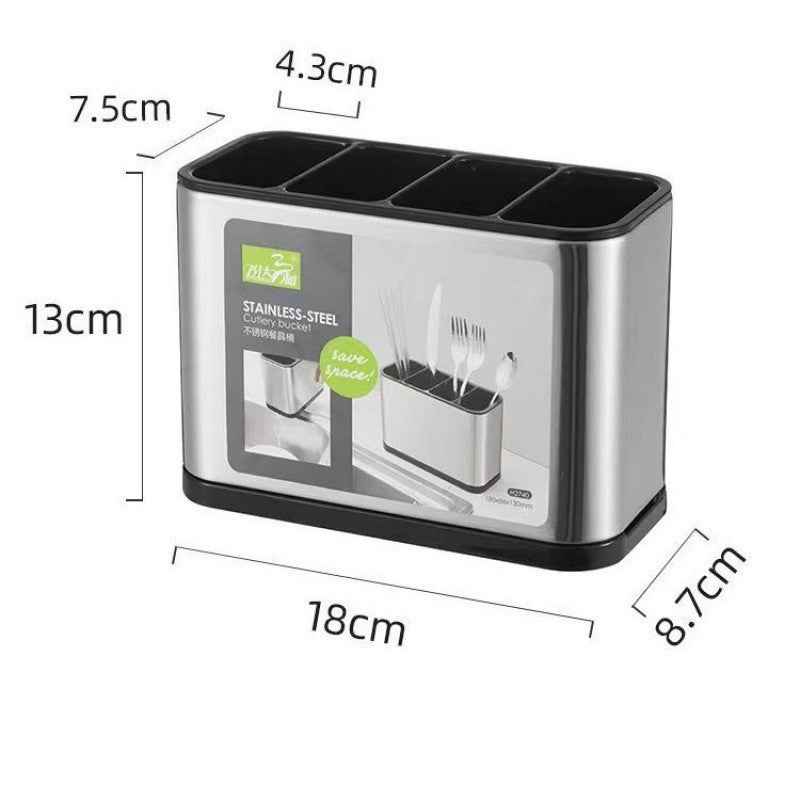 Edelstahl Besteckhalter mit Abtropf – 4 Fächer, Silber