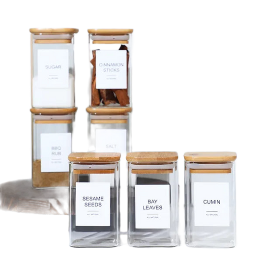 Gewürzgläser Set 18-teilig eckig – Mit Bambusdeckel & Etiketten