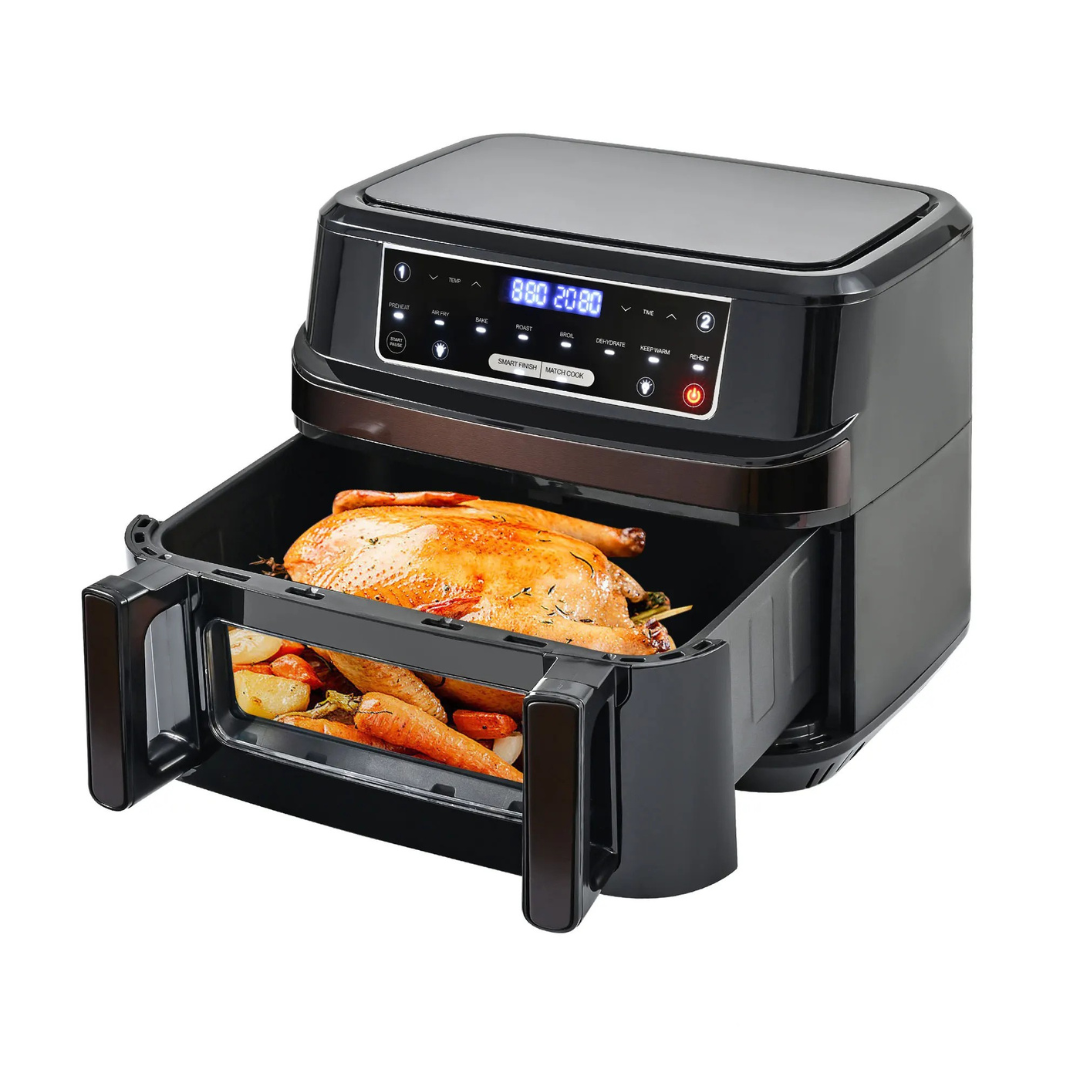 XXL Heißluftfritteuse 12 L Dual Zone Airfryer mit Trennwand, 8 Programme, Touchscreen, Schwarz